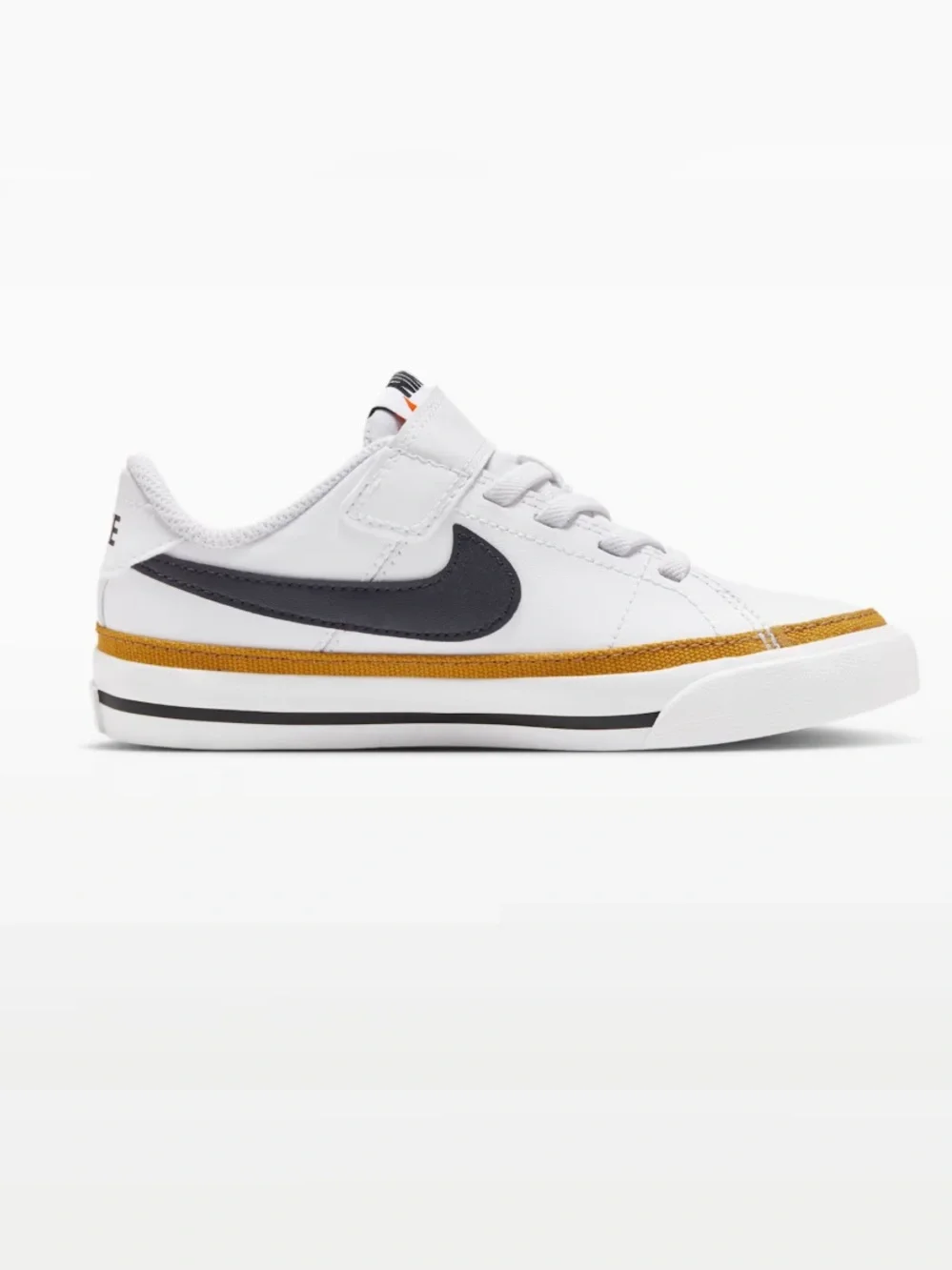 Nike Kids’ Court Legacy Sneakers White w/Black Swoosh and Desert Ochre Trim